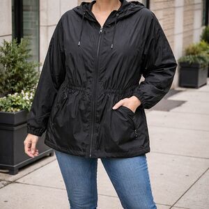 Avoogue Black Hooded Rain Jacket Women's Full Zip Lightweight Windbreaker xl-xxl